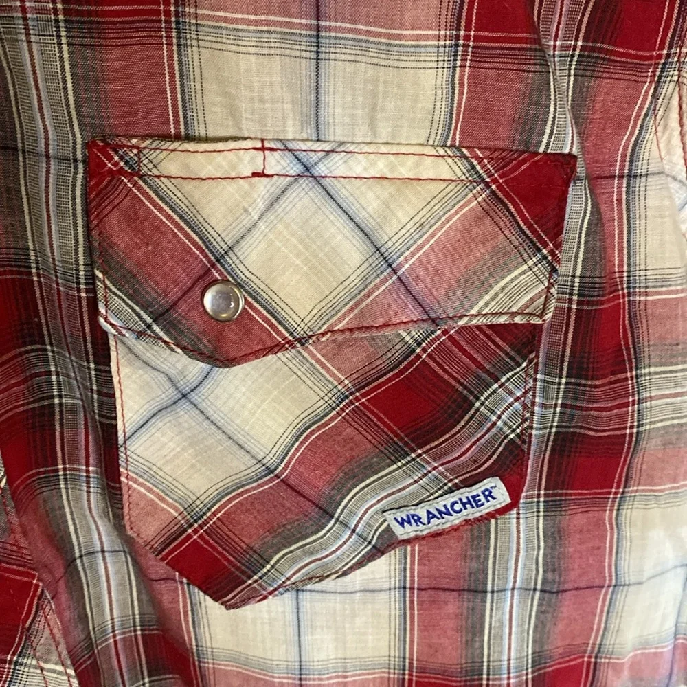 Vintage Wrangler Wrancher short sleeve pearl snap western shirt medium red white - Picture 2 of 6